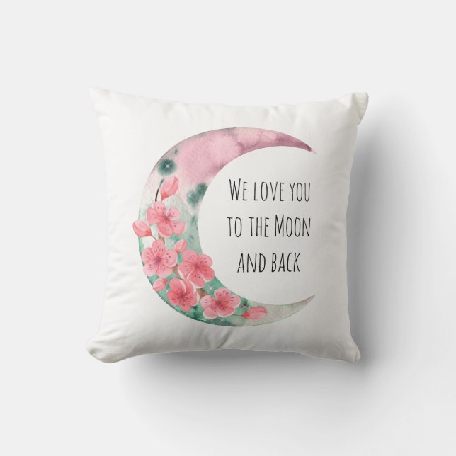 Coussin Pink Moon Spring Flower Baby Girl Nursery (Recto)