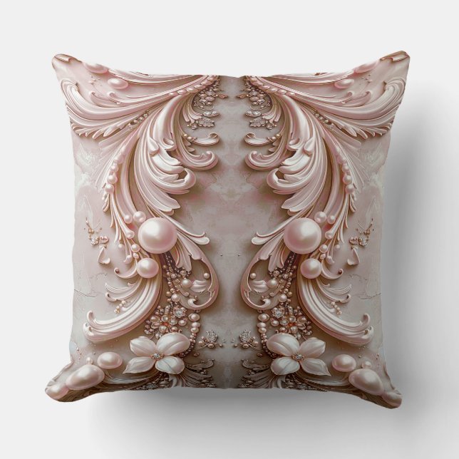 Coussin Pink Ornate Pearl and Floral Throw Pillow (Recto)