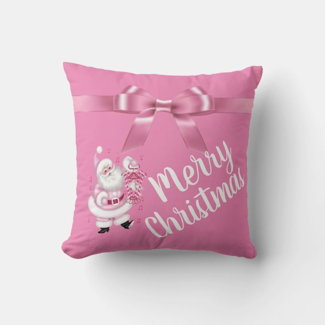 Coussin Pink Père Noël Joyeux Noël Maison Décor Jeter Orei (Recto)