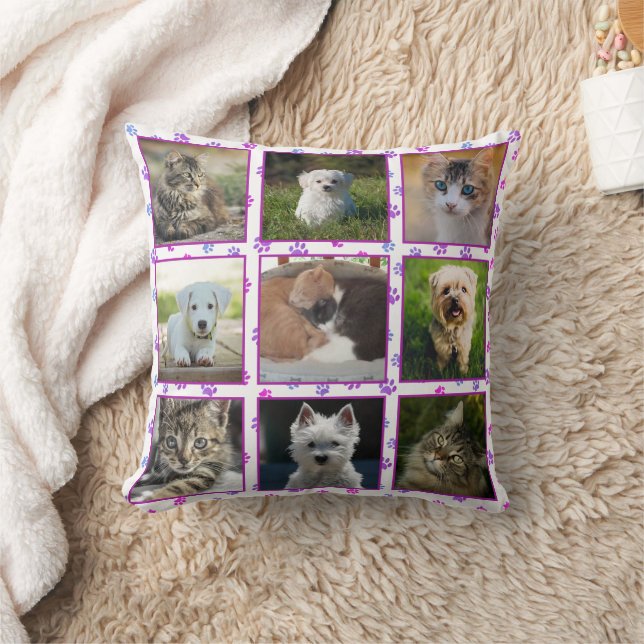Coussin Pink Purple Blue Empreintes de pattes Pet Photo Co (Couverture)