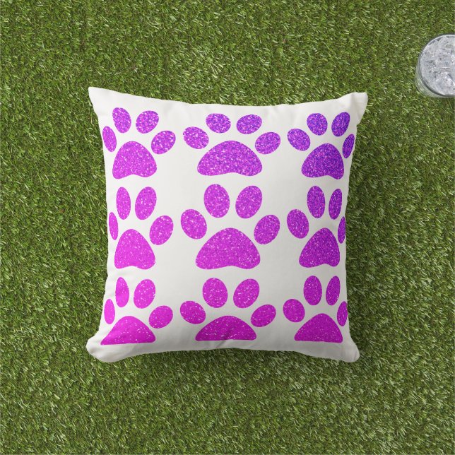 Coussin Pink Purple Empreinte de patte Glittery Ombre Cade (Herbe)