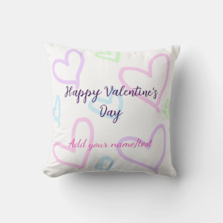 Coussin Pink purple heart happy Valentine's day name date 