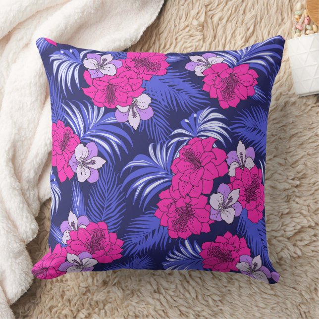 Coussin Pink & Purple Tropical - Un design hibiscus lumine (Couverture)