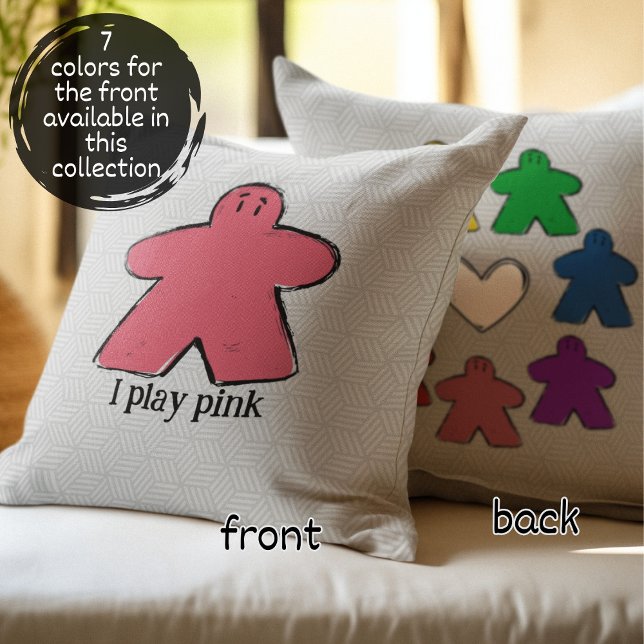 Coussin Pink Rainbow Meeple Board Game Love (Créateur téléchargé)