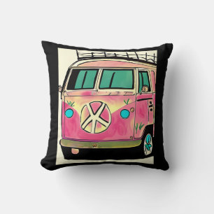 Coussin Pink Retro Hippie Van Coloris Vintages Art