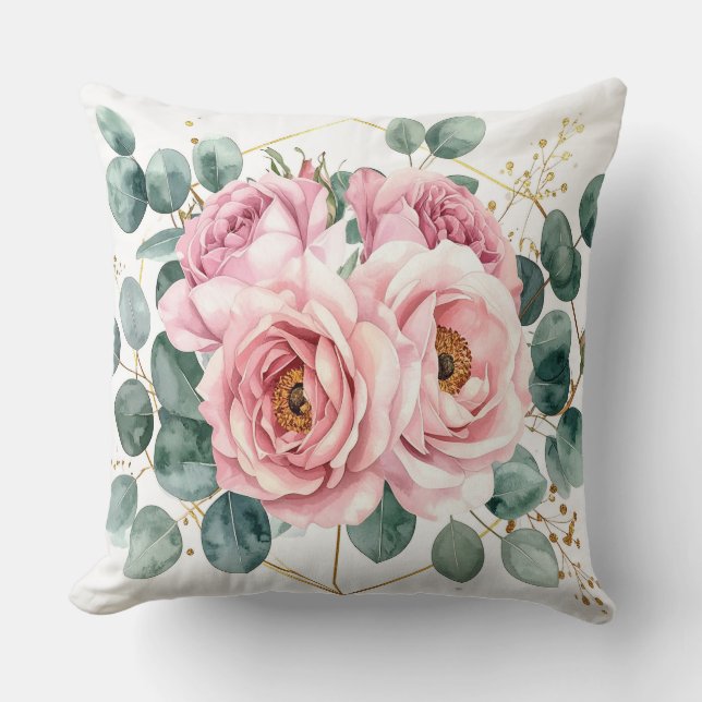 Coussin Pink Rose & Eucalyptus Pillow (Recto)