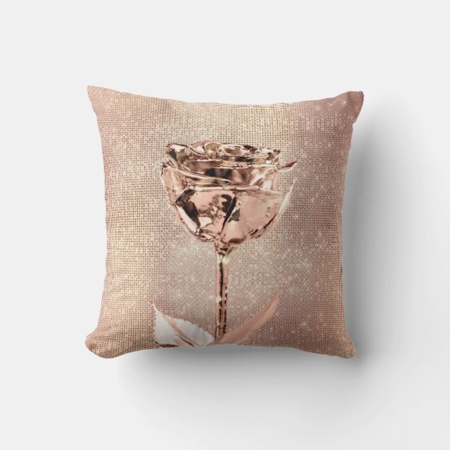 Coussin Pink Rose Flower Or Sequin Sparkine (Recto)