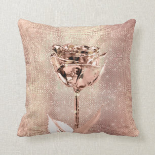 Coussin Pink Rose Flower Or Sequin Sparkine
