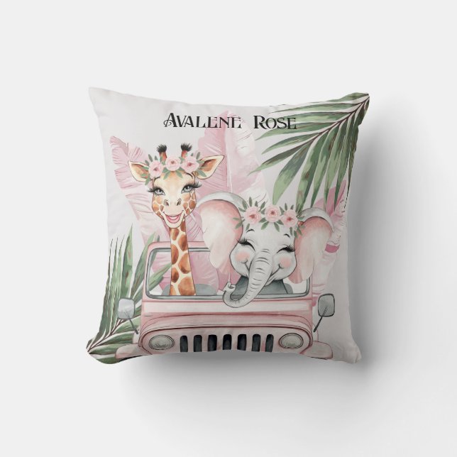 Coussin Pink Safari Jungle Aventure fille Baby shower cade (Recto)