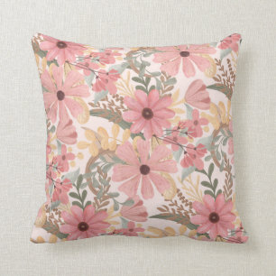 Coussin Pink Sage Vert Floral Feuille Motif d'aquarelle