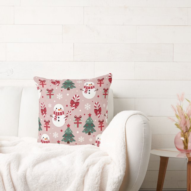 Coussin Pink Snowman Christmas Throw Pillow for Girls (Canapé)