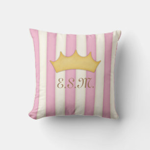 Coussin Pink Stripes Princess Monogram Tête couronnée