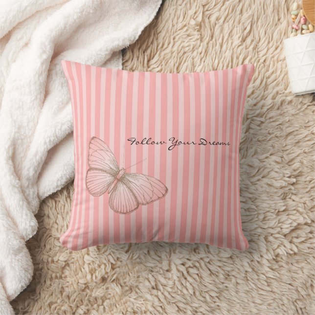Coussin Pink Stripes with Butterfly (Couverture)