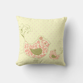 Coussin Pink Tourbillonnant Maman & Baby Bird Whimsical Cu