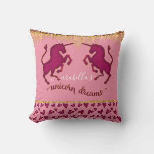 Coussin Pink Unicorn Dreams w Hearts Gold Parties scintill