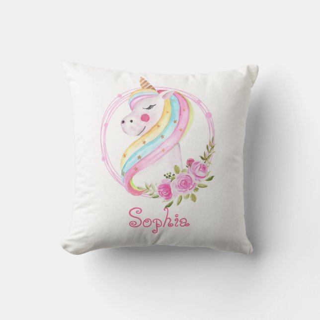 Coussin Pink Unicorn Enfants Nom Cute Nursery (Recto)