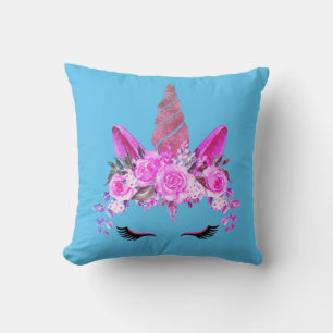 Coussin Pink Unicorn Floral Print Pillow