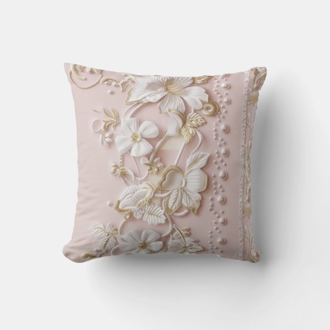 Coussin Pink Vintage Floral Throw Pillow (Recto)