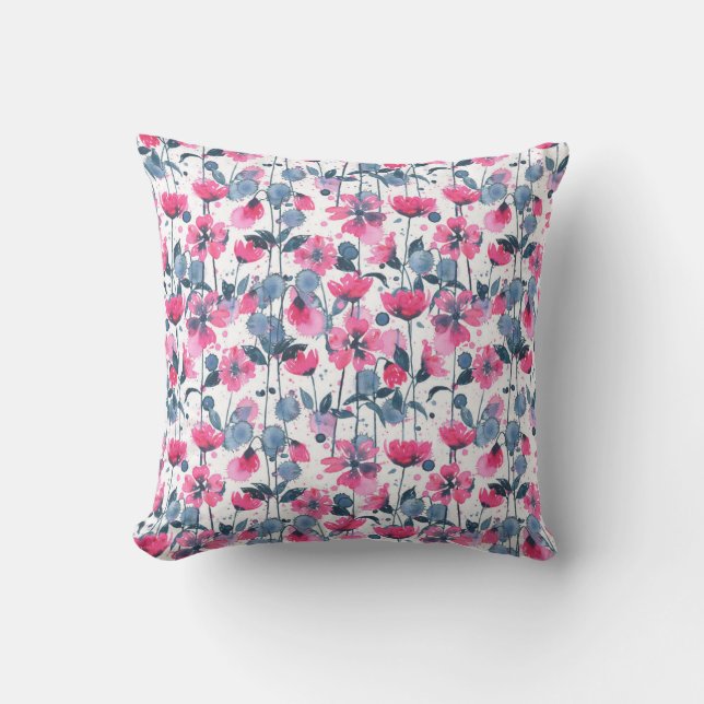 Coussin Pink Watercolor Daisies (Recto)