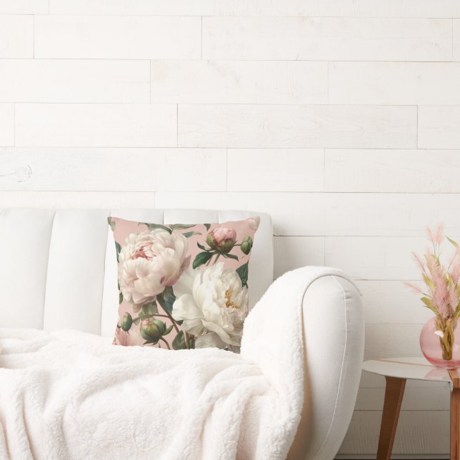 Coussin Pink & White Peonies Elegant (Canapé)