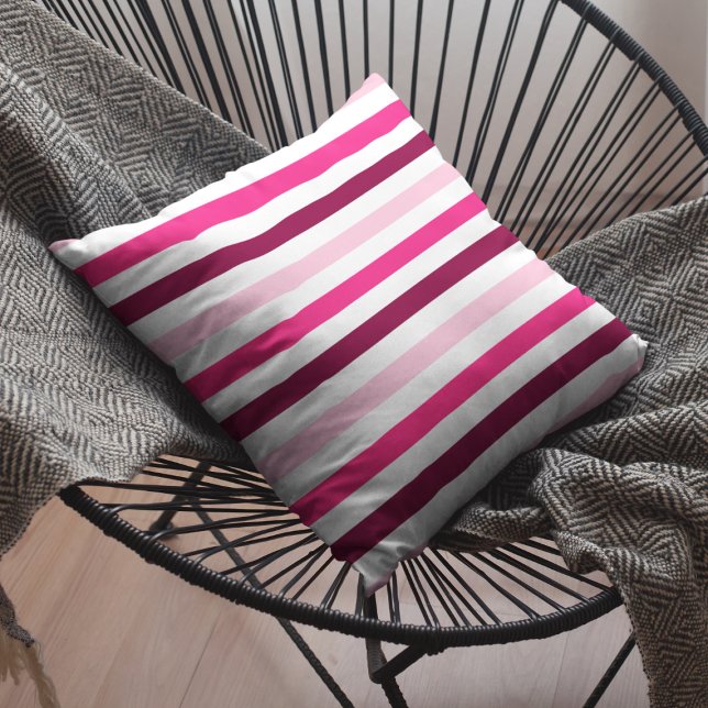 Coussin Pink & White Stripes Cotton Throw Pillow (Créateur téléchargé)