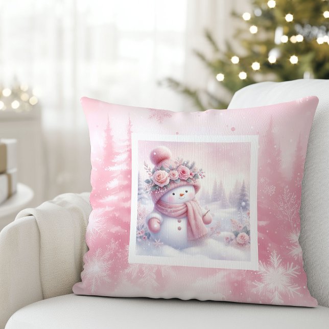 Coussin Pinkmas Snowman Forest Christmas Pillow Kids Gift (Pinkmas Snowman Forest Christmas Pillow Kids Gift)