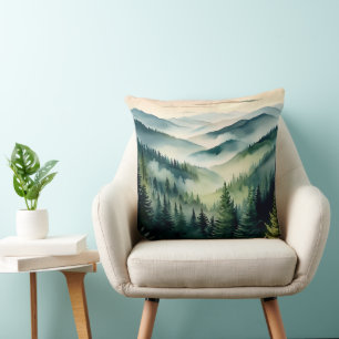 Coussin Pins des montagnes au matin brumeux