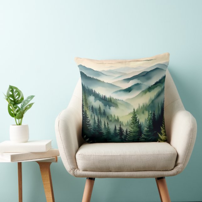 Coussin Pins des montagnes au matin brumeux (Chaise)