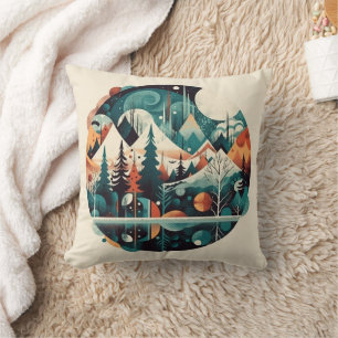 Coussin Pins et montagnes, personnalisable