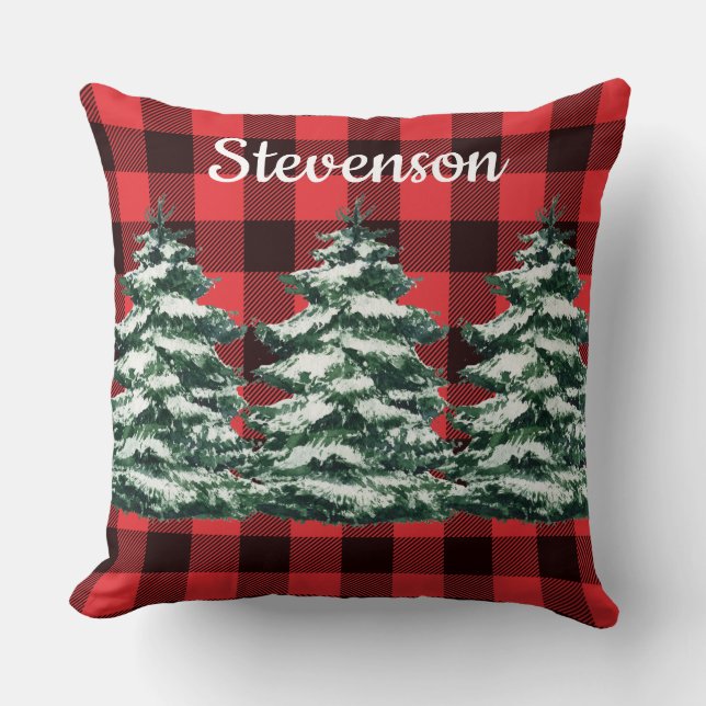 Coussin Pins neigeux Rustiques Personnalisés Plaid Buffalo (Recto)