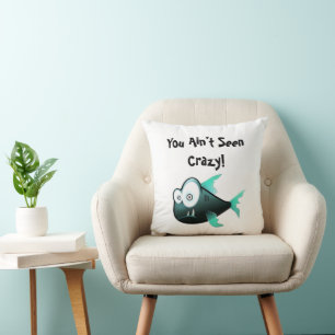 Coussin Piranha Fou, Création de Poisson de Dessin Animé D
