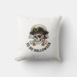 Coussin Pirate Crâne Halloween Gravure Vintage Blanc Shi