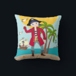 Coussin Pirate kid birthday<br><div class="desc">This product is for kids that love pirates and piracy stories. It feesta cute little pirate boy that has arrived on this island with palm trees. There's a pirate ship in the horizon waiting for him to return with a treasure! Seagulls are watching. This product is ideal for a pirate...</div>