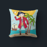 Coussin Pirate kid birthday<br><div class="desc">This product is for kids that love pirates and piracy stories. It feesta cute little pirate boy that has arrived on this island with palm trees. There's a pirate ship in the horizon waiting for him to return with a treasure! Seagulls are watching. This product is ideal for a pirate...</div>