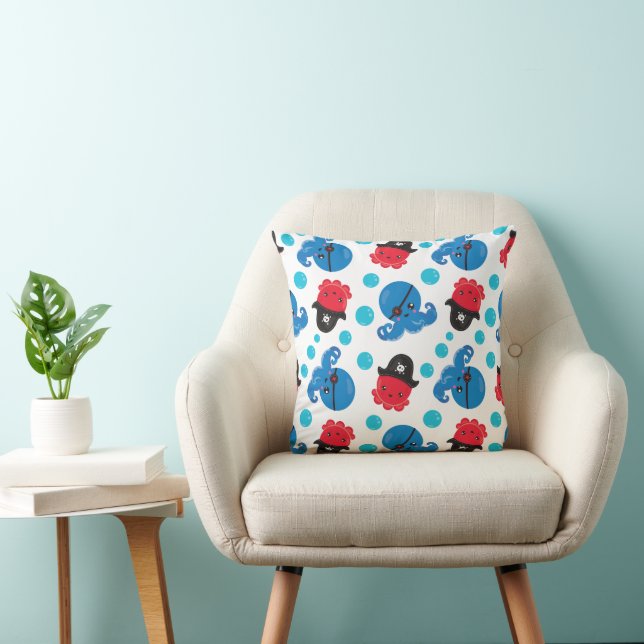 Coussin Pirate Octopus, Motif de pieuvre, Animaux de mer (Chaise)