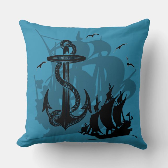 Coussin Pirate Ship & Ancres Black Silhouette (Recto)