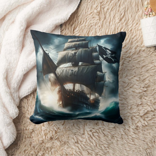 Coussin Pirate Ship Braver Stormy Seas à Dusk (Couverture)