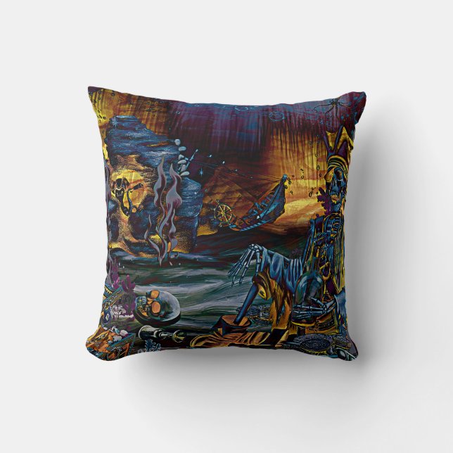 Coussin Pirate Skeleton Treasure Under the Sea Comic Art (Recto)