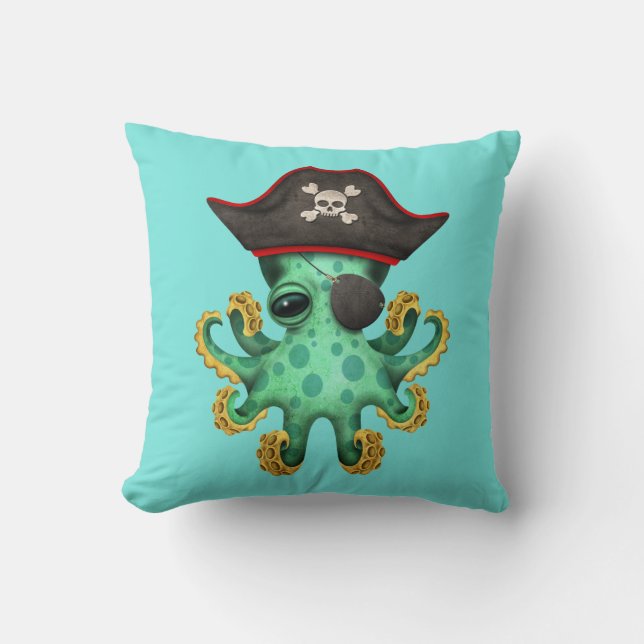 Coussin Pirate vert mignon de poulpe de bébé (Recto)
