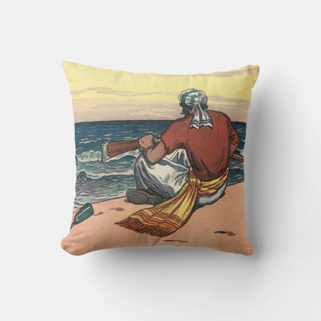 Coussin Pirates vintages, échoués sur une île déserte (Recto)