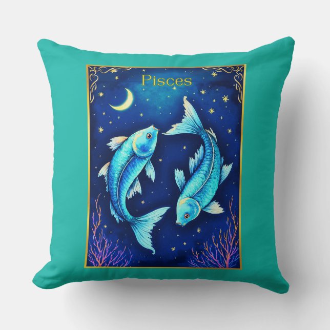 Coussin Pisces Zodiac Fish Swimming in Cosmic Waters (Recto)