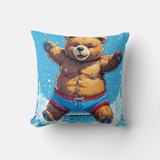 Coussin Piscine Vintage Été Ours Sauvage  (Recto)
