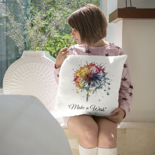 Coussin Pissenlit aquarelle vibrant, personnalisé
