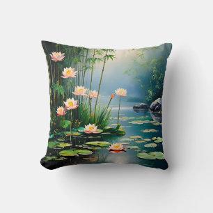Coussin Pistes de bambou et fleurs de lotus
