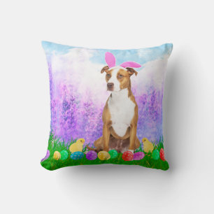 Coussin Pitbull Chien avec oeufs de Pâques Poussins lapins