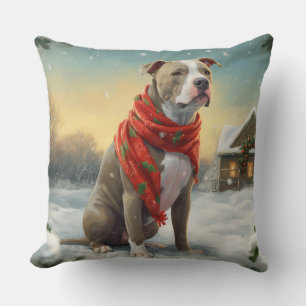 Coussin Pitbull Chien dans Noël de neige