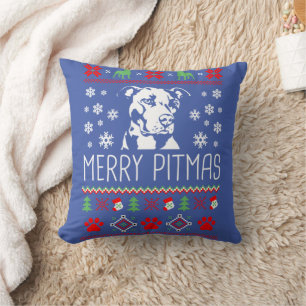 Coussin Pitbull Christmas Merry Pitmas Ugly Christm