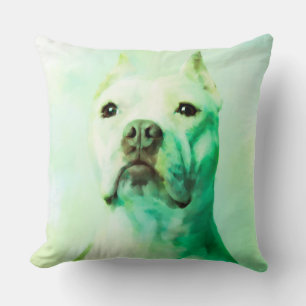 Coussin Pitbull Dog Water Color Portrait Art