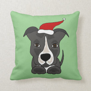Coussin Pitbull gris drôle dans l'art de Noël de casquette