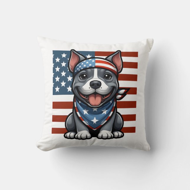 Coussin Pitbull Patriotique Drapeau Américain 4 Juillet BB (Recto)
